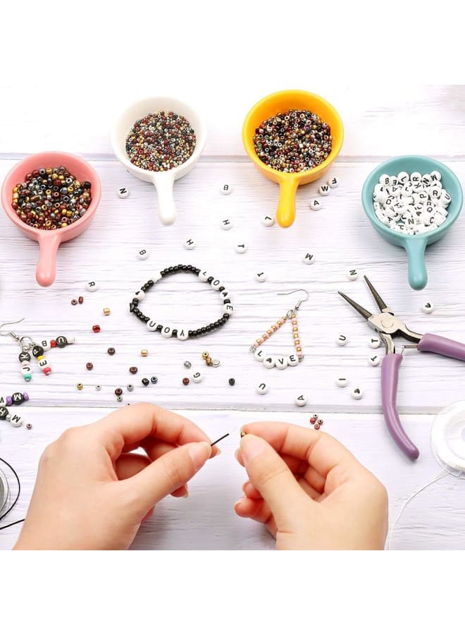 4800Pcs 3mm Glass Seed Bead and 270 Alphabet Letters Beads with 2 Roll Elastic Strings, Small Pony Beads Bracelet Beads for Bracelet Necklace Earrings Jewelry Making Art Craft DIY Decoration - Image 5
