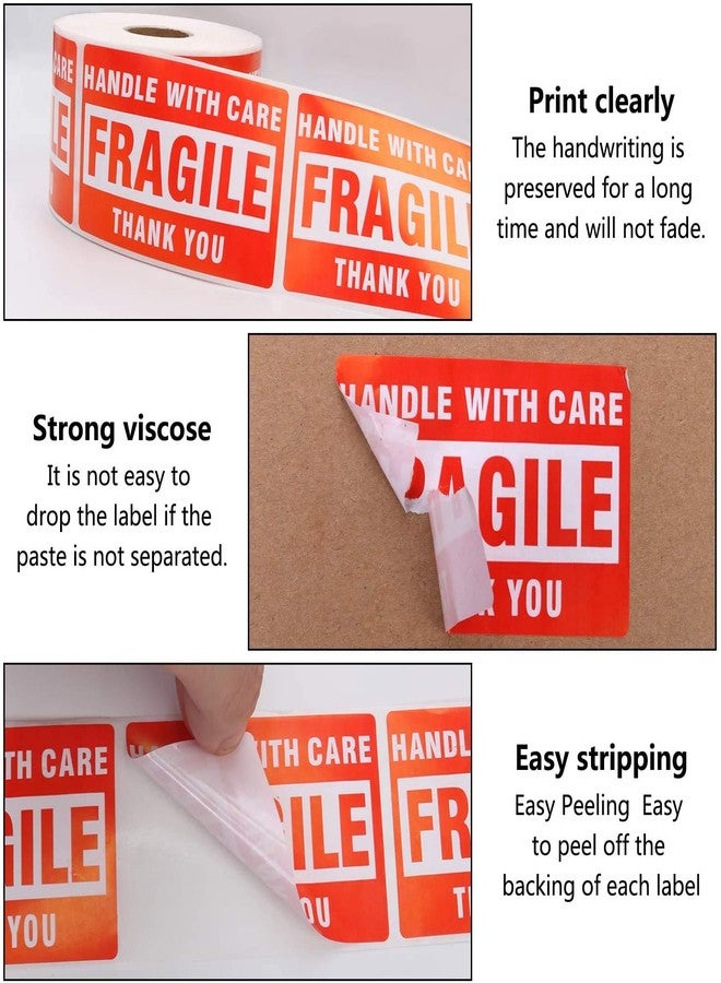 True-Ally ملصقات True-Ally قابلة للكسر - لفة واحدة - 3 × 2 ملصقات حمراء لاصقة قوية قابلة للكسر، ملصقات تحذيرية للتعامل بحذر للشحن وتعبئة البضائع ونقلها، (لفة واحدة - 300 ملصق) - Image 2