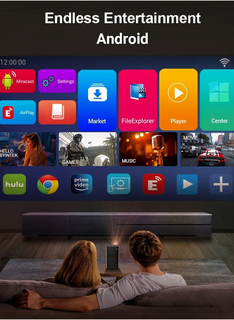 BYINTEK - BYINTEK P70 Smart Wi-Fi DLP Projector, 8000mAh Battery, Auto-focus, Android 9.0, Support 3D, Wi-Fi Display, Wired Sync Display, with Tripod and Storage Bag - Image 1