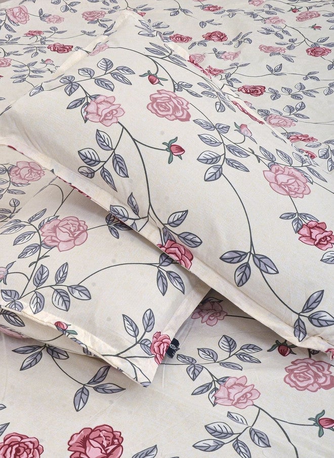 Arrabi White Floral Polycotton Breathable 350 TC King Superfine Bedsheet with 2 Pillow Covers - Image 5