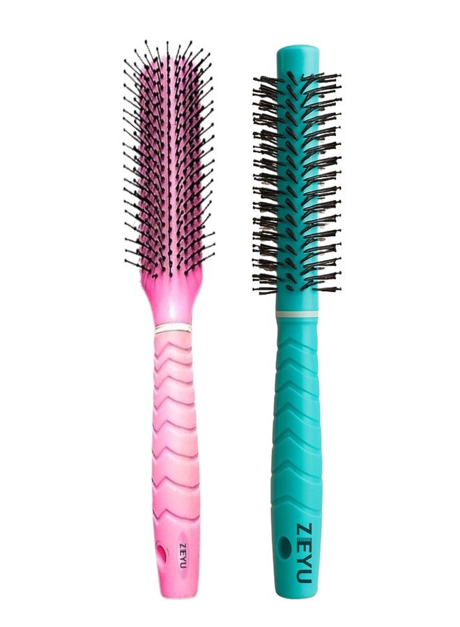 Zeyu Hair Brush Comb Set | Flat & Round Brushes for Styling, Volume & All Hair Types - Image 1