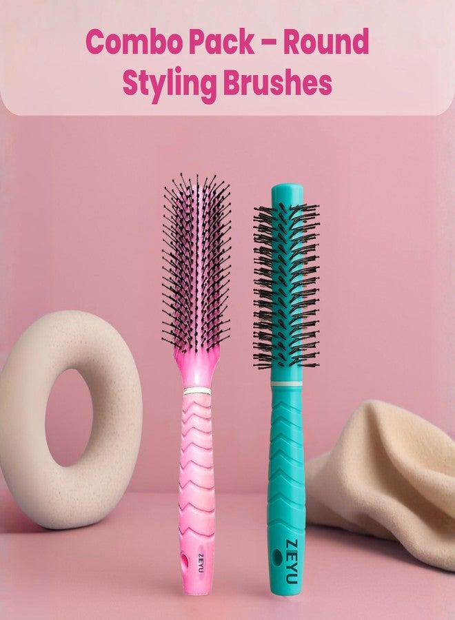Zeyu Hair Brush Comb Set | Flat & Round Brushes for Styling, Volume & All Hair Types - Image 2