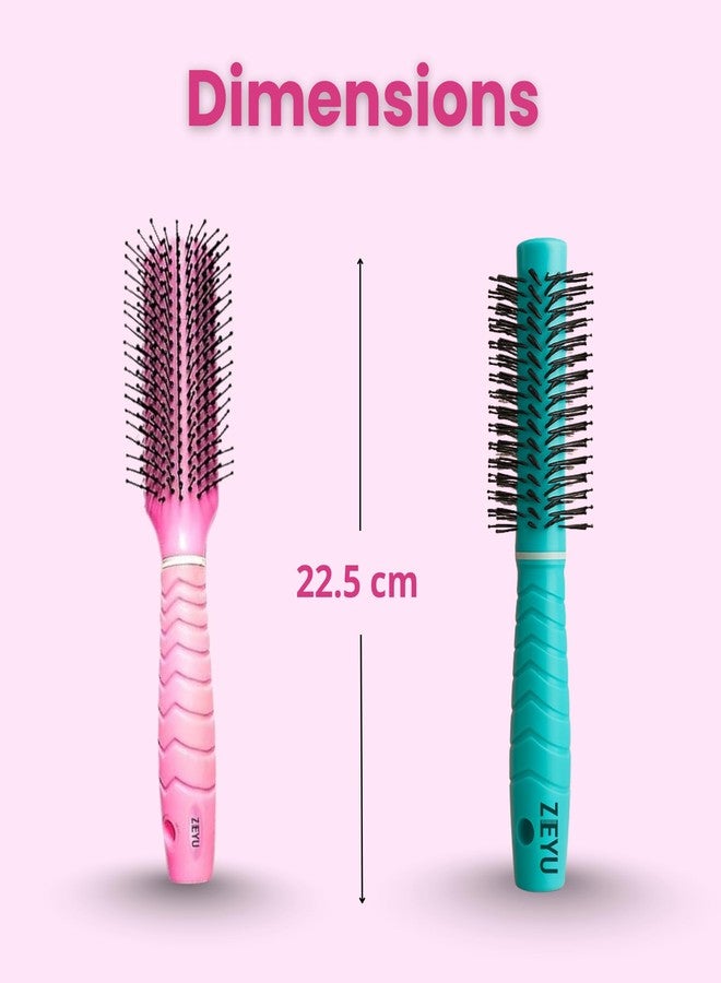 Zeyu Hair Brush Comb Set | Flat & Round Brushes for Styling, Volume & All Hair Types - Image 4
