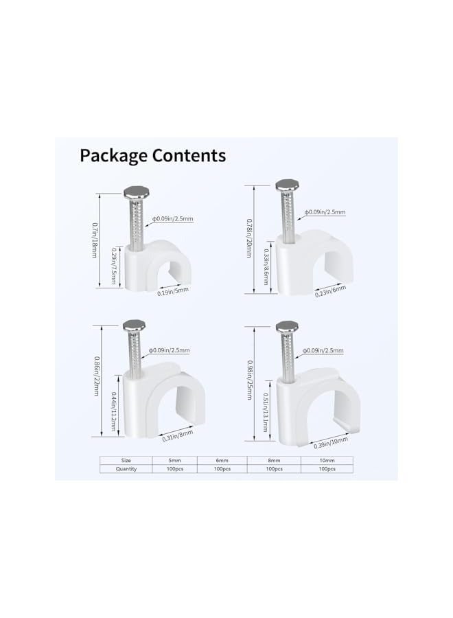 erorex 400Pcs Cable Clips with Nail, White Wire Management Clamps for Walls (round) - Image 2