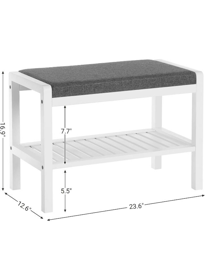 سونمجز مقعد رف أحذية مع وسادة مبطنة، رف تخزين، منظم أحذية، يتحمل حتى 159 كجم، مثالي للمدخل أو غرفة النوم أو غرفة المعيشة أو الرواق أو المرآب أو غرفة الطين، رمادي وأبيض ULBS65WN 60x43x32 - Image 3