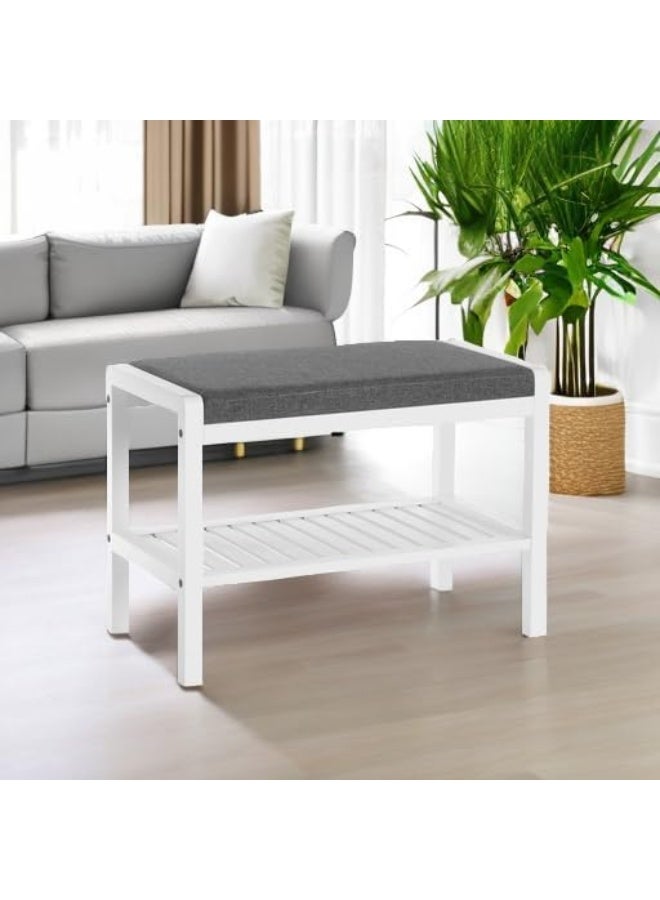 سونمجز مقعد رف أحذية مع وسادة مبطنة، رف تخزين، منظم أحذية، يتحمل حتى 159 كجم، مثالي للمدخل أو غرفة النوم أو غرفة المعيشة أو الرواق أو المرآب أو غرفة الطين، رمادي وأبيض ULBS65WN 60x43x32 - Image 5