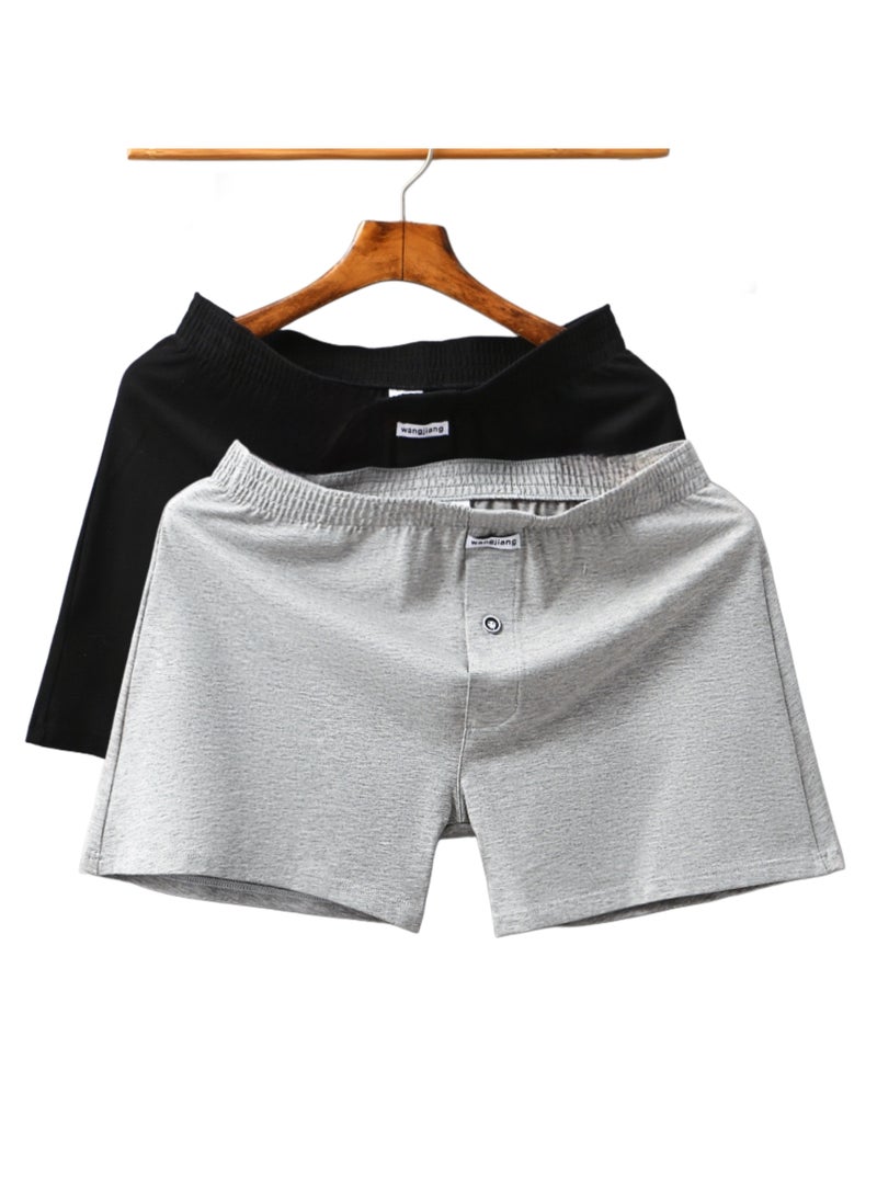 2 Pieces Mens Underwear Cotton Boxer Briefs Loose Fitting Boxer Shorts For Men  - Image 1