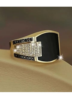 Goolsky 1pc Luxurious Golden Rhinestone Inlaid Business Ring - Durable Zinc Alloy Construction, Stylish Decorative Accent, Perfect for Mens Daily Wear and Formal Occasions  - Image 2
