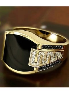 Goolsky 1pc Luxurious Golden Rhinestone Inlaid Business Ring - Durable Zinc Alloy Construction, Stylish Decorative Accent, Perfect for Mens Daily Wear and Formal Occasions  - Image 3