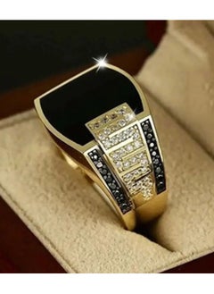 Goolsky 1pc Luxurious Golden Rhinestone Inlaid Business Ring - Durable Zinc Alloy Construction, Stylish Decorative Accent, Perfect for Mens Daily Wear and Formal Occasions  - Image 4
