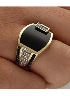 Goolsky 1pc Luxurious Golden Rhinestone Inlaid Business Ring - Durable Zinc Alloy Construction, Stylish Decorative Accent, Perfect for Mens Daily Wear and Formal Occasions  - Image 5