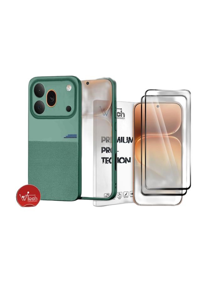 Wtech Honor 600 Pro 5G 2026 Fashion TPU Soft Silicone Sides Texture Case Cover - Green & [2 PACK] Honor 600 5G 2026 Premium E2E Series Full Glue Full Cover Tempered Glass Screen Protector (MSGECN) - Clear/Black Bundle - Image 1