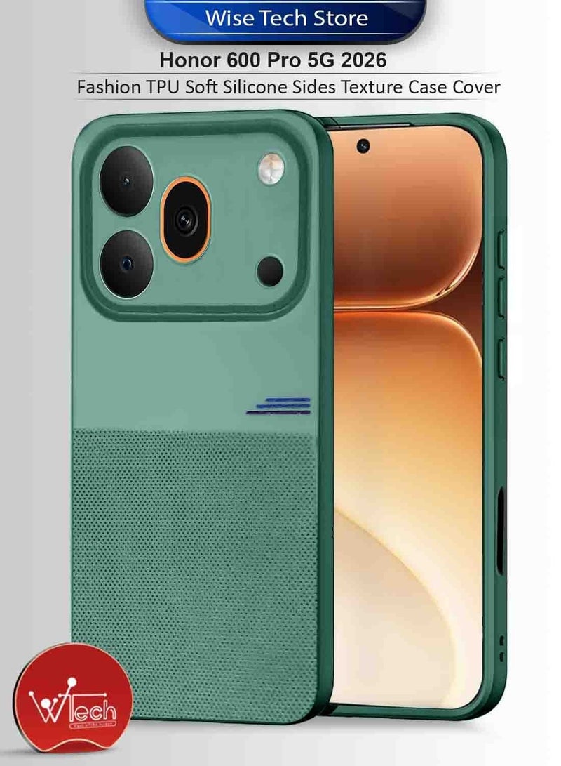 Wtech Honor 600 Pro 5G 2026 Fashion TPU Soft Silicone Sides Texture Case Cover - Green & [2 PACK] Honor 600 5G 2026 Premium E2E Series Full Glue Full Cover Tempered Glass Screen Protector (MSGECN) - Clear/Black Bundle - Image 2