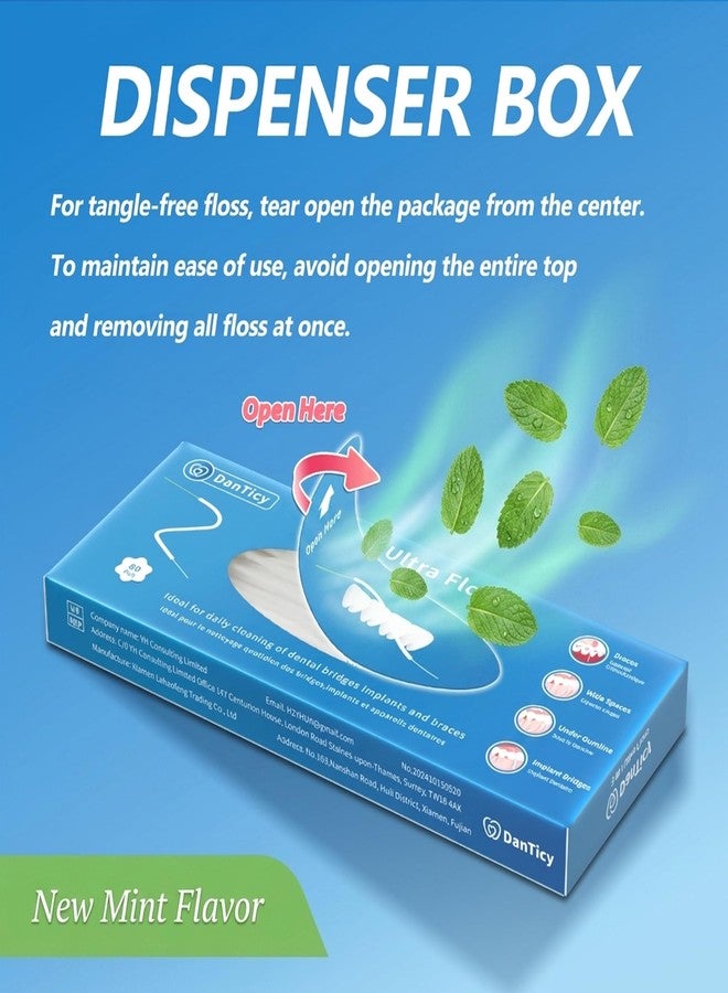 DanTicy Dental Floss for Braces, Pre-Cut Strands, 3 in 1, Floss Threader, Spongy Floss, Regular Floss, 160 Count (2 Pack), Mint - Image 5