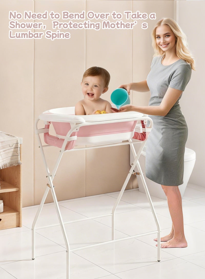 بيت الشاي حوض استحمام للأطفال مع حامل، حوض استحمام للأطفال قابل للطي، حوض استحمام مرتفع للأطفال قابل للتحرك والطي والطي، حوض استحمام للأطفال الرضع مع حامل - Image 2