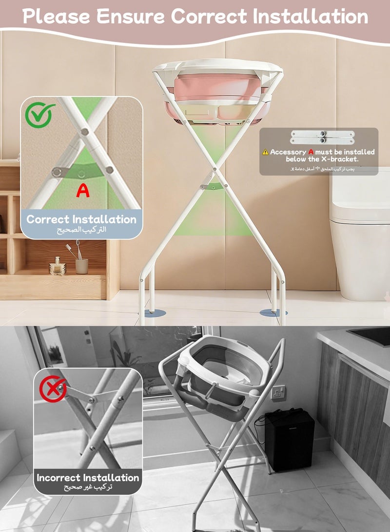 بيت الشاي حوض استحمام للأطفال مع حامل، حوض استحمام للأطفال قابل للطي، حوض استحمام مرتفع للأطفال قابل للتحرك والطي والطي، حوض استحمام للأطفال الرضع مع حامل - Image 4