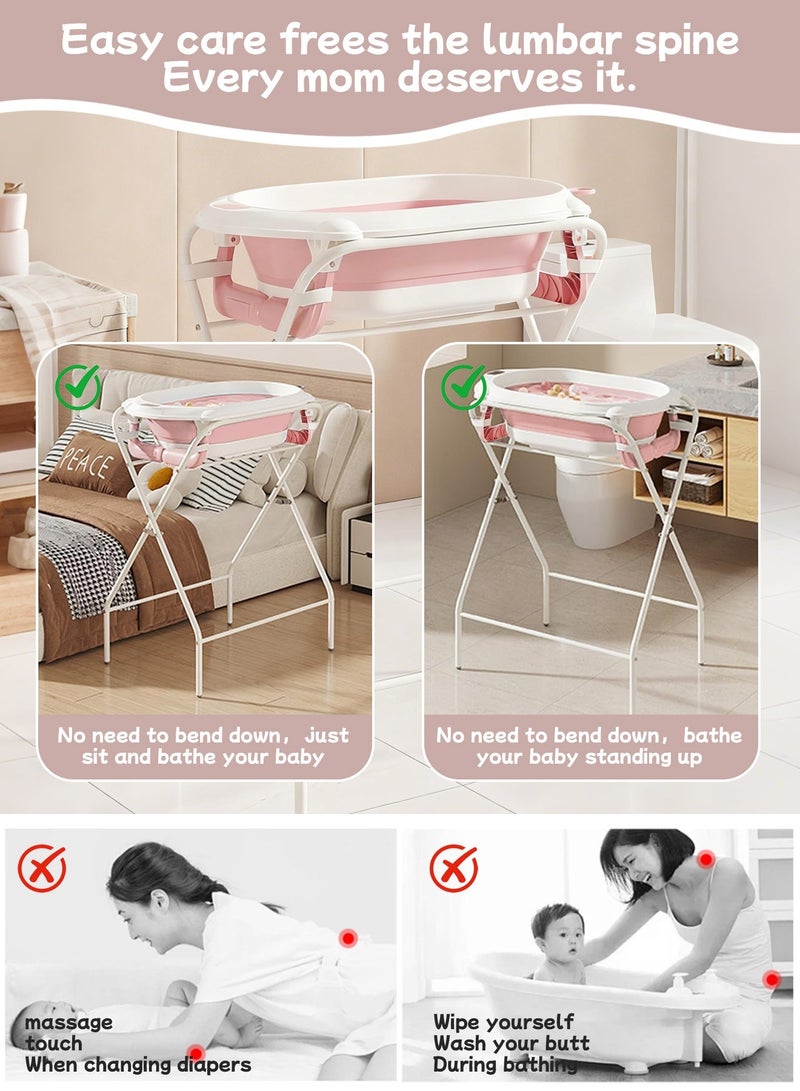 بيت الشاي حوض استحمام للأطفال مع حامل، حوض استحمام للأطفال قابل للطي، حوض استحمام مرتفع للأطفال قابل للتحرك والطي والطي، حوض استحمام للأطفال الرضع مع حامل - Image 5