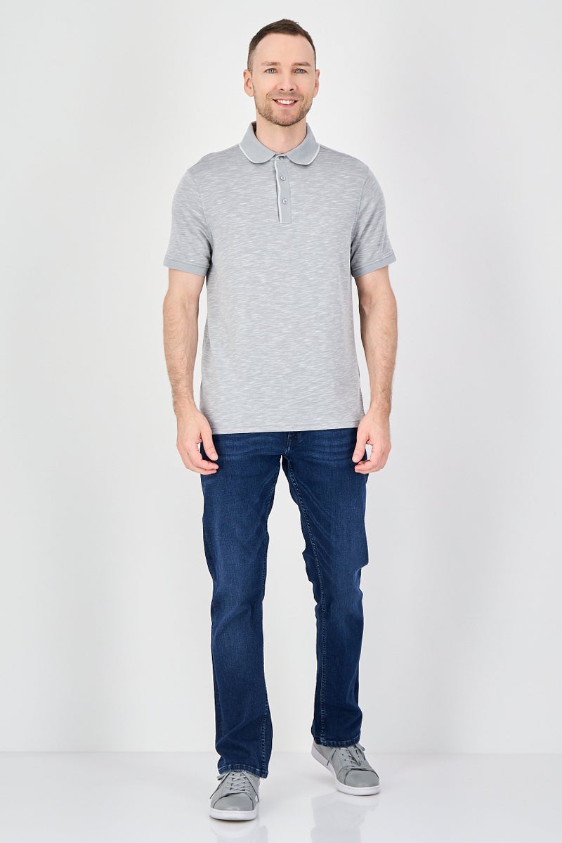 Geoffrey Beene Men Regular Fit Heather Short Sleeve Polo Shirt, Grey - Image 4