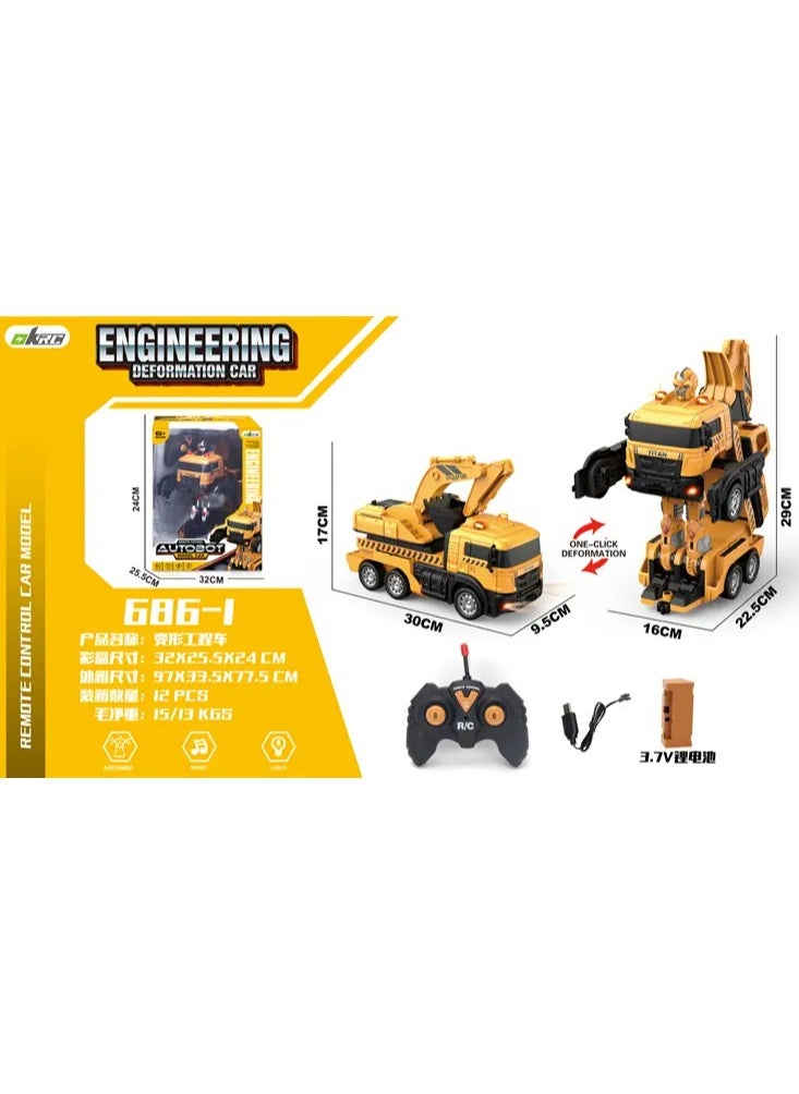 Generic - Transform Robot Car Excavator Toys Truck, Gesture Sensing Transform RC Robot Construction Engineering Vehicle with One-Button Deformation, Music and Light, Excavator Car for Boys Girls - Image 1