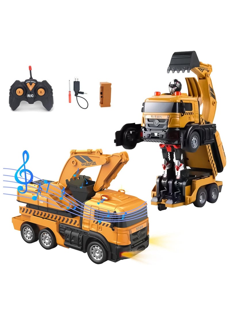 Generic - Transform Robot Car Excavator Toys Truck, Gesture Sensing Transform RC Robot Construction Engineering Vehicle with One-Button Deformation, Music and Light, Excavator Car for Boys Girls - Image 1