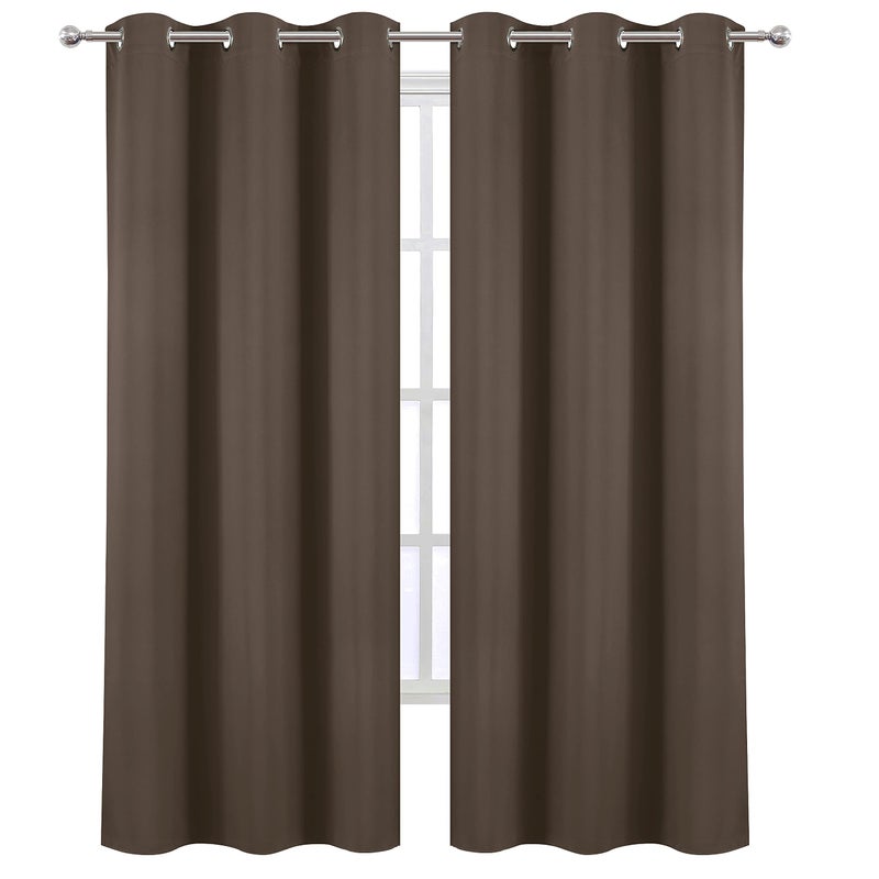 LEMOMO Chocolate Brown Thermal Blackout Curtains/42 x 95 Inch/Set of 2 Panels Room Darkening Curtains for Bedroom - Image 2