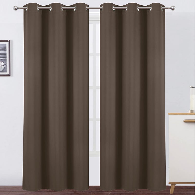 LEMOMO Chocolate Brown Thermal Blackout Curtains/42 x 95 Inch/Set of 2 Panels Room Darkening Curtains for Bedroom - Image 1