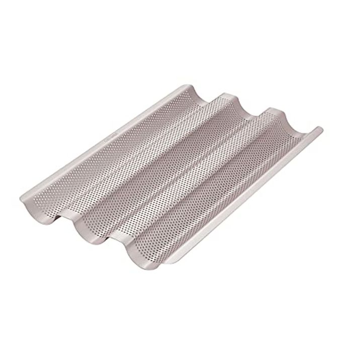 CHEFMADE Perforated Baguette Pan, 15-Inch 3 Wave Loaves Non-Stick Ultra-Ventilate French Bread Pan 2-Inch Channel for Oven Baking 15.2" x 9.6" (Champagne Gold)