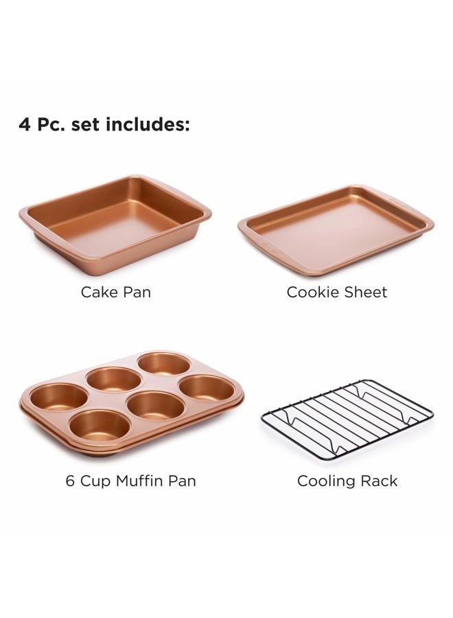 Ecolution Non-Stick Toaster Oven Bakeware Set, 4 Piece, Carbon Steel, Easy to Clean and Perfect for Single Servings, Size, Copper - Image 3