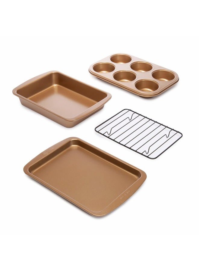 Ecolution Non-Stick Toaster Oven Bakeware Set, 4 Piece, Carbon Steel, Easy to Clean and Perfect for Single Servings, Size, Copper - Image 1