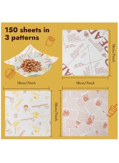 Paper Food Wrapping Food Grade Deli Taco Sandwich Burger Paper Disposable 3 Patterns Food Greaseproof Wax Paper Liners Basket Wrappers Baking Parchment,7 X 7 inches(150 Sheets) - pzsku/ZD43F7CDCCBD0C5D5740EZ/45/_/1706671647/249d9be2-ecfc-484c-bb75-8e132059366d