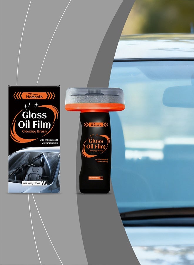 Homonth Glass Oil Film Remover for Car, 100ml Roll-On Glass Compound with Cleaning Board, Removes Oil Film & Smudges, Improve Windshield Clarity for Safe Driving - Image 1