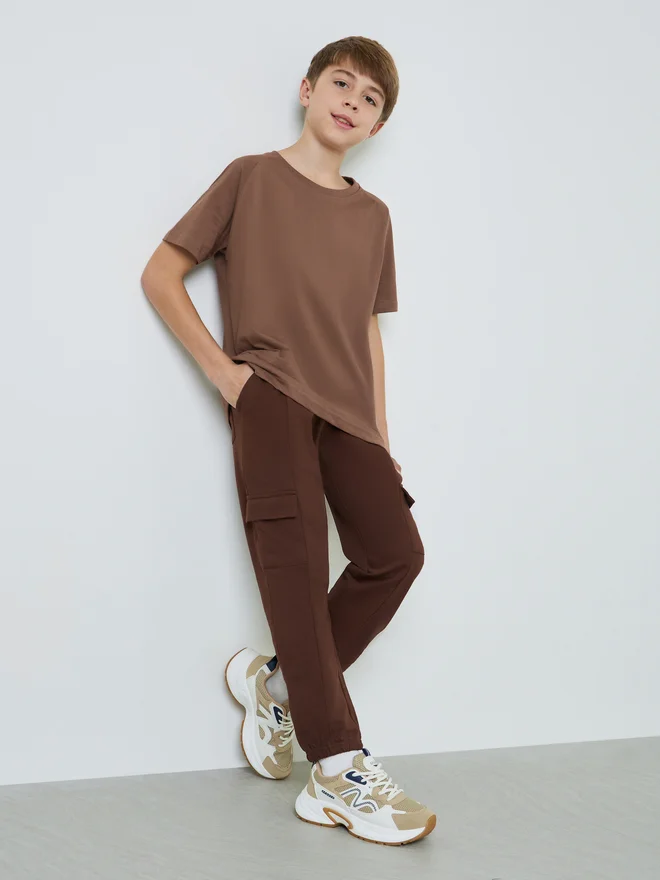 Styli Styli Teen Boys Solid Cargo Joggers with Drawstring