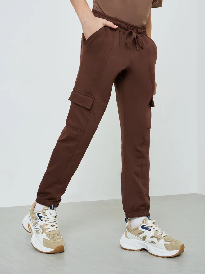 Styli Styli Teen Boys Solid Cargo Joggers with Drawstring
