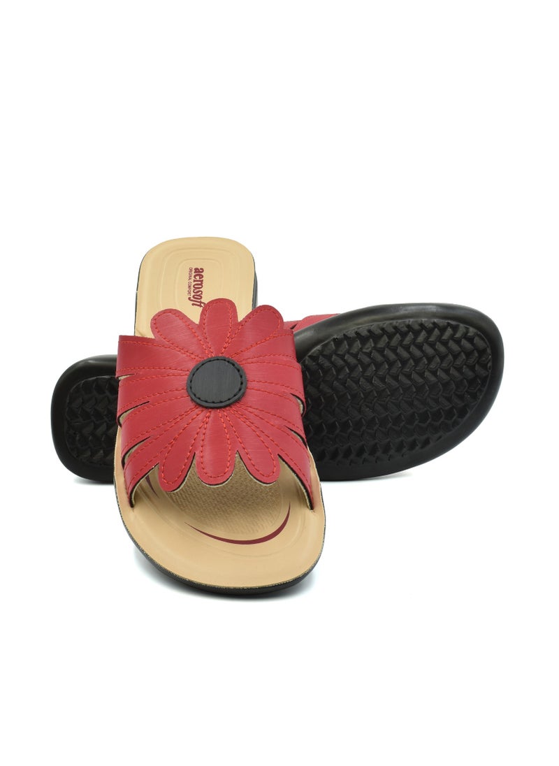 aerosoft AEROSOFT C2001 LADIES  FLORAL RED SLIPPERS  - Image 2