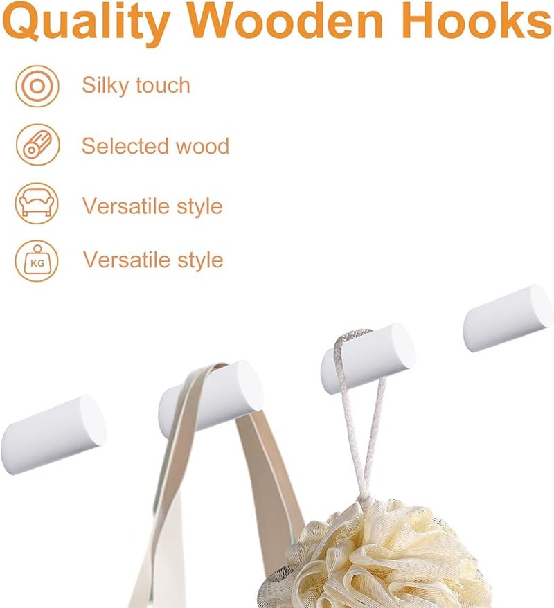 خطافات حائط خشبية بيضاء حديثة 6 قطع رف معاطف متين للجاكيت والقبعة والحقيبة - Image 4