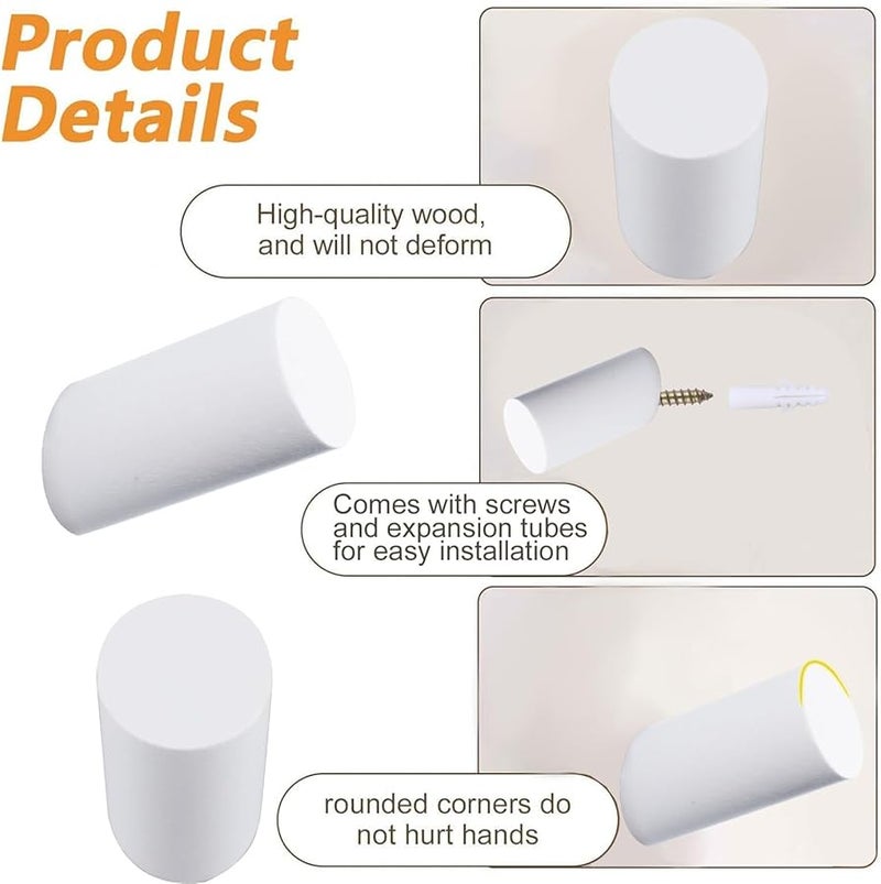 خطافات حائط خشبية بيضاء حديثة 6 قطع رف معاطف متين للجاكيت والقبعة والحقيبة - Image 5