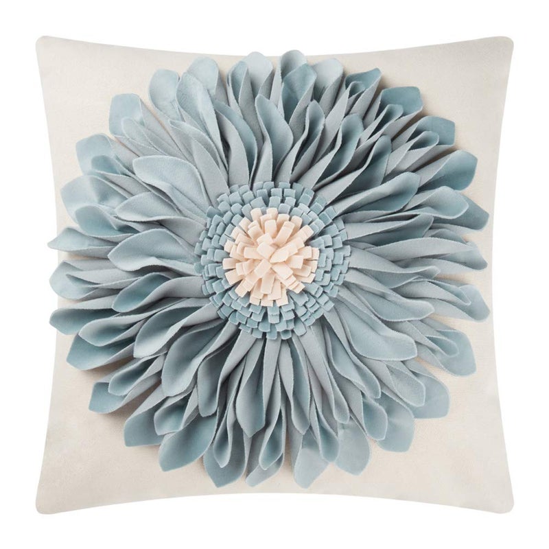OiseauVoler Handmade Throw Pillow Covers 18x18 Inch Blue 3D Sunflower Cushion Covers Decorative Pillowcases Couch Living Room Farmhouse Decor - Image 1