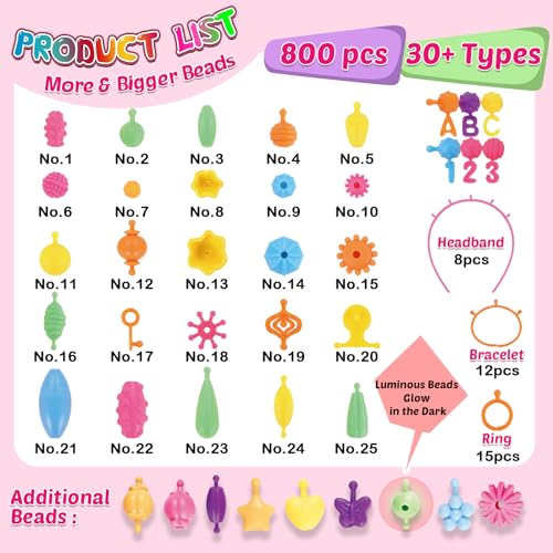 FUNZBO 850pcs Pop Beads - Jewelry Making Kit for 3 4 5 6 7 8 Year Old Little Girls, Arts and Crafts Toys for Kids, Necklace Bracelet Ring Hairband Creativity Snap Set Holidays Christmas Birthday Gifts - Image 2