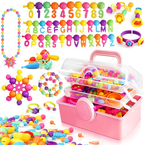 FUNZBO 850pcs Pop Beads - Jewelry Making Kit for 3 4 5 6 7 8 Year Old Little Girls, Arts and Crafts Toys for Kids, Necklace Bracelet Ring Hairband Creativity Snap Set Holidays Christmas Birthday Gifts - Image 1