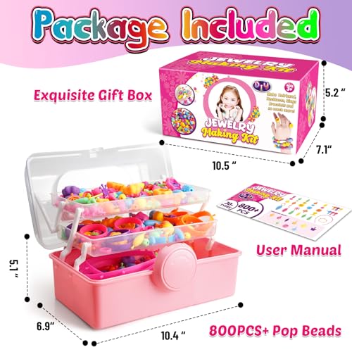 FUNZBO 850pcs Pop Beads - Jewelry Making Kit for 3 4 5 6 7 8 Year Old Little Girls, Arts and Crafts Toys for Kids, Necklace Bracelet Ring Hairband Creativity Snap Set Holidays Christmas Birthday Gifts - Image 5