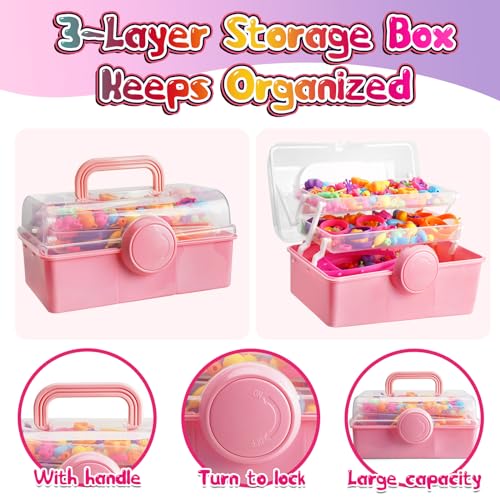 FUNZBO 850pcs Pop Beads - Jewelry Making Kit for 3 4 5 6 7 8 Year Old Little Girls, Arts and Crafts Toys for Kids, Necklace Bracelet Ring Hairband Creativity Snap Set Holidays Christmas Birthday Gifts - Image 4