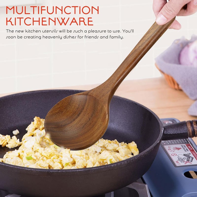 ABOOFAN Wooden Kitchen Spoon Long Handle Cooking Ladle Teak Flatware Natural Wood Utensil for Stirring Sauce and Soup in Home Cooking - Image 4
