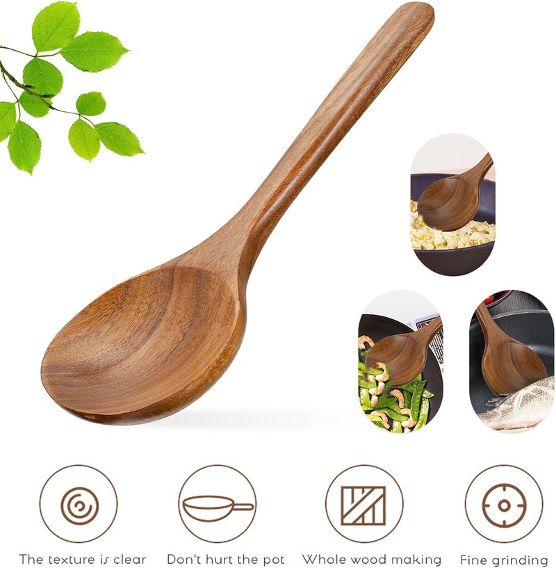 ABOOFAN Wooden Kitchen Spoon Long Handle Cooking Ladle Teak Flatware Natural Wood Utensil for Stirring Sauce and Soup in Home Cooking - Image 3
