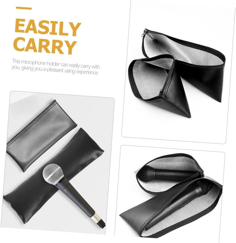 LIOOBO 4pcs PU Microphone Carrying Bags with Lasting Zipper Design Lightweight Protective Storage Cases for Mic Portable Dustproof Pouches for Singers and Karaoke Fans - Image 3