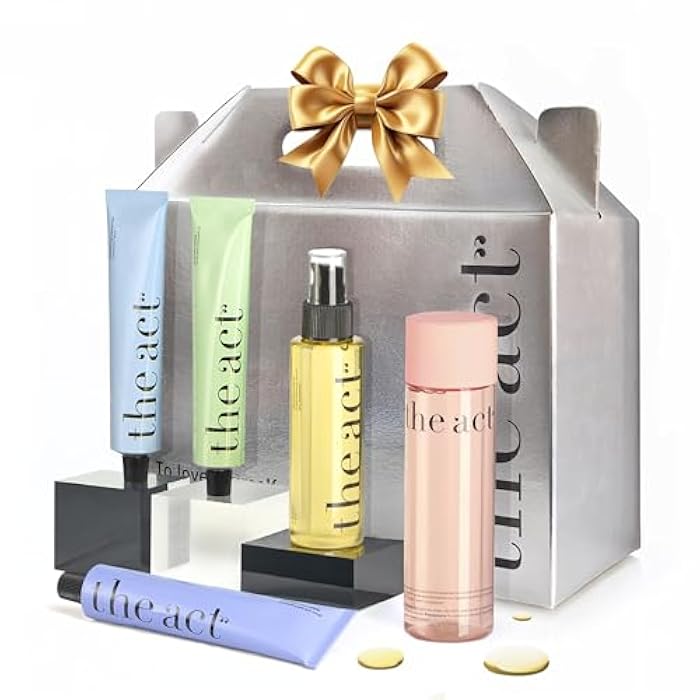 THE ACT 5-Step Face Care Set – Gift Set for Her Women Mom Wife Girlfriend – Micellar Water Cleansing Oil Face Scrub Day Cream Overnight Cream – Luxury Beauty Set - Birthday, Christmas , Vegan - Image 1