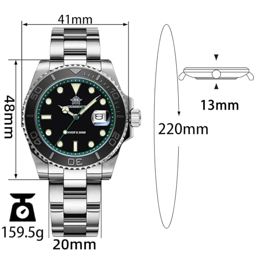 ADDIESDIVE 41 MM Diving Watches 200 M Waterproof Greenblack Analog Quartz Stainless Steel Watch for Men - Image 3