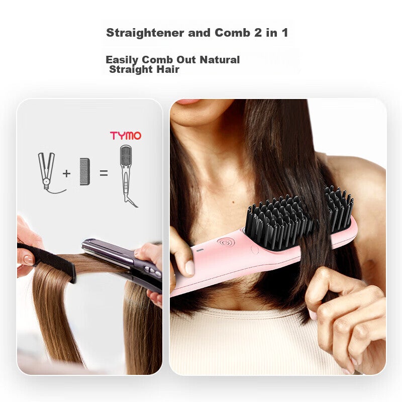 TYMO Mini2 Billion Negative Ion Hair Straightening Comb, لطيف على الشعر, فرشاة تصفيف الشعر, تضخيم واستقامة, التاج العالي, يحسن التجعد, حلوى الوردي, هدية العام الجديد لصديقة - Image 1