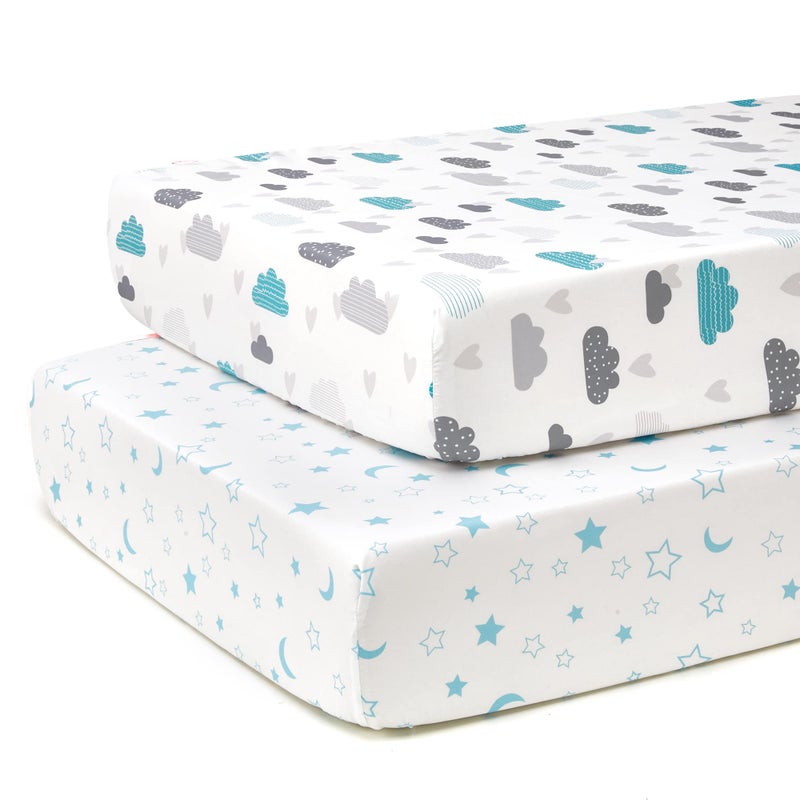 TILLYOU Baby Crib Sheets for Boys Girls Super Soft Toddler Bed Sheets 2 Pack Sheets for Standard Crib Mattress 28x52in Blue Clouds and Stars - Image 2