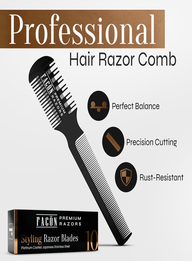 FACON Facón Razor Comb for Hair Cutting - Professional Hair Cutting Comb Kit with 12 Replacement Blades, Double Edge Shaper for Salon & Home, Premium Styling Thinning Texturizing Split Ends Trimming Razor - Image 2