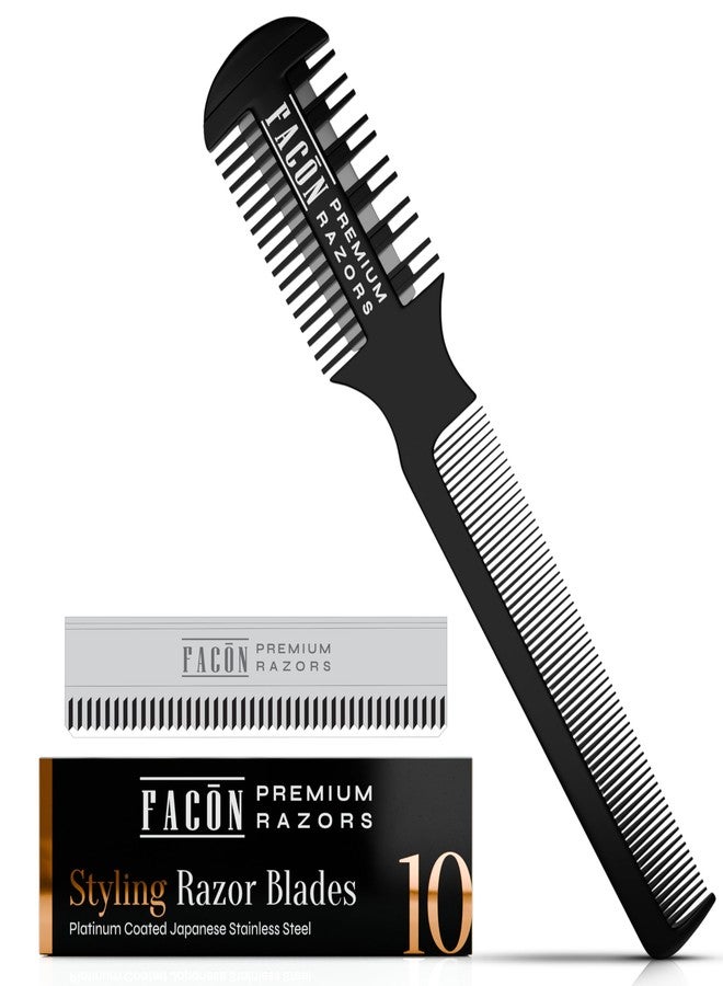 FACON Facón Razor Comb for Hair Cutting - Professional Hair Cutting Comb Kit with 12 Replacement Blades, Double Edge Shaper for Salon & Home, Premium Styling Thinning Texturizing Split Ends Trimming Razor - Image 1